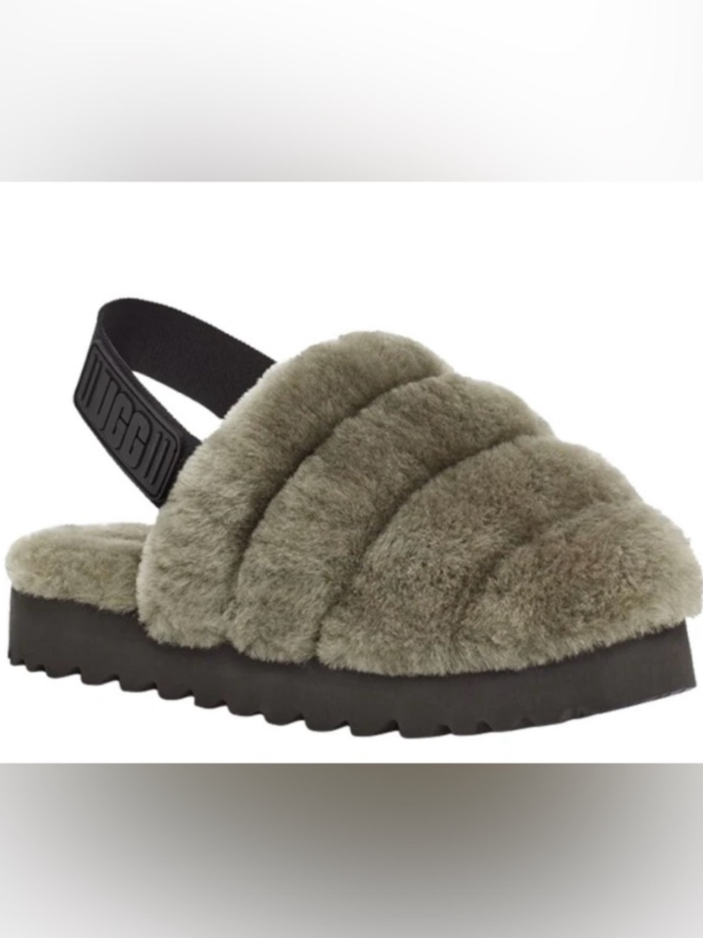 UGG Super Fluff Slippers Olive Green Size 7 EUC